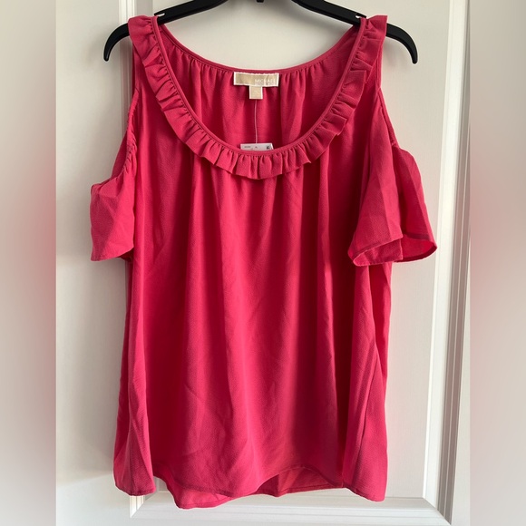 Michael Kors Fuchsia Ruffle Cold Shoulder Blouse - Picture 1 of 8